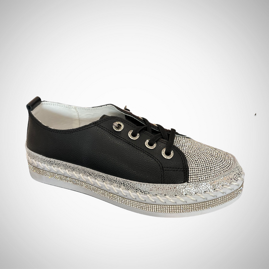 Pearls Boutique - Port Dover Ontario - Bernie Mev - Jodies Sneaker. Colour Black. Trendy and fun design Leather upper Memory foam insole for lightness and cushioning Thick foam reduces shock impact and protects joints 1" heel and 0.50" platform for perfect support .