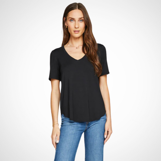 Pearls Boutique - Port Dover Ontario - Gentle Fawn - The Lewis tee is a Gentle Fawn classic designed for every day. Made of super soft EcoVero rayon jersey, it’s a closet essential you’ll want in every color. Relaxed fit, Side seam gusset, Shirttail hem, 95% rayon, 5% spandex . Colour Black 