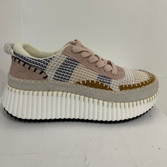  Pearls Boutique - Port Dover Ontario - Add a playful pop to your spring/summer style with the Sneak Away Runners - the perfect sneaker for those looking to up their fashion game! A gorgeous patchwork sneaker with a platform sole. Colouring: blush, taupe, ivory, black, grey