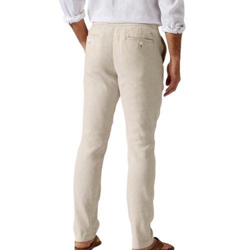  Pearls Boutique - Port Dover Ontario - Tommy Bahama - Mens Pull On Linen Pants. Light Stone Colour. Elastic Waistband, Fly and Button Detail, Pockets, Straight Leg   Make a statement in the Beach Coast Linen Pant. This pull-on pant is made for high-performing activities, with Stone Color fabric and pockets for added convenience. Conquer the day with style and ease!