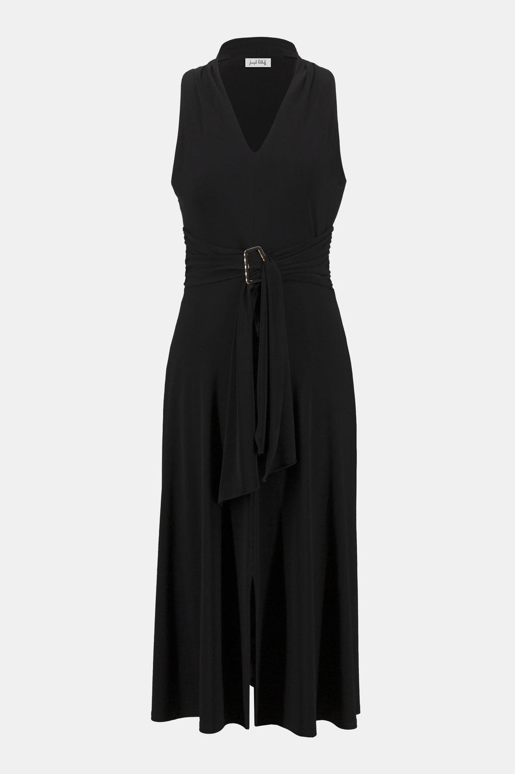 Pearls Boutique-Port Dover Ontario-Joseph Ribkoff - Silky Knit Fit and Flare Dress-252091-11. Black,
A sleek and sophisticated sleeveless midi-length dress crafted from silky knit fabric with stretch. Featuring a flattering V-neckline, chic faux halter design, and a front slit for added elegance. The adjustable waistband accentuates the waistline, while the shirred waist adds shape. Unlined for a lightweight feel. Easy-care fabric.