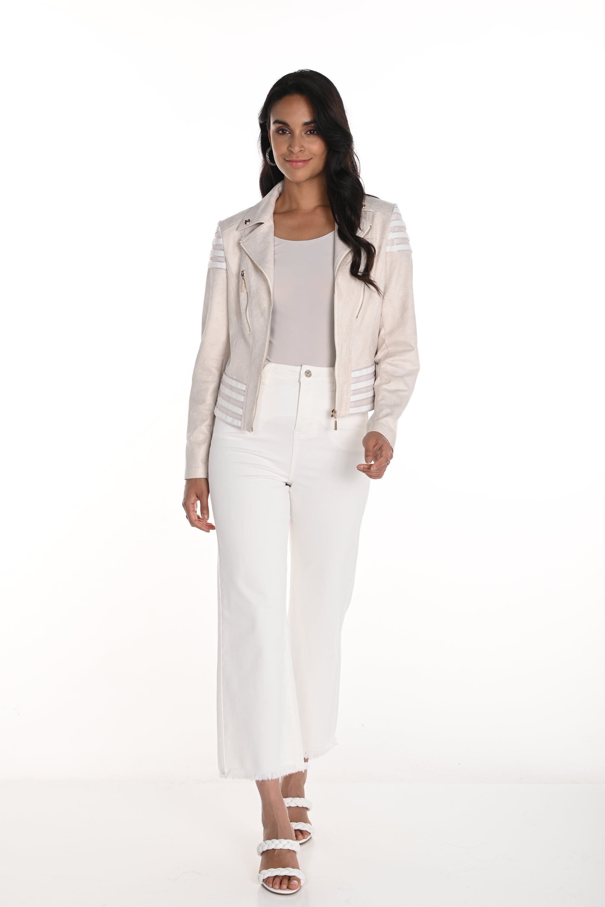 Pearls Boutique-Port Dover Ontario-Frank Lyman Wide-Leg Cropped Trousers with a high-waisted fit, frayed hem, and belted design. Made from a durable cotton blend with front and back pockets, these feminine and casual trousers are perfect for summer occasions.