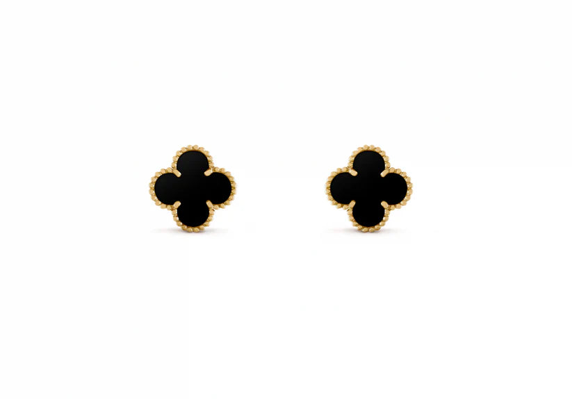 Pearls Boutique- Port Dover Ontario- "Van Cleef"black/gold earing studs.
14 carat plated gold.Hypoallergenic