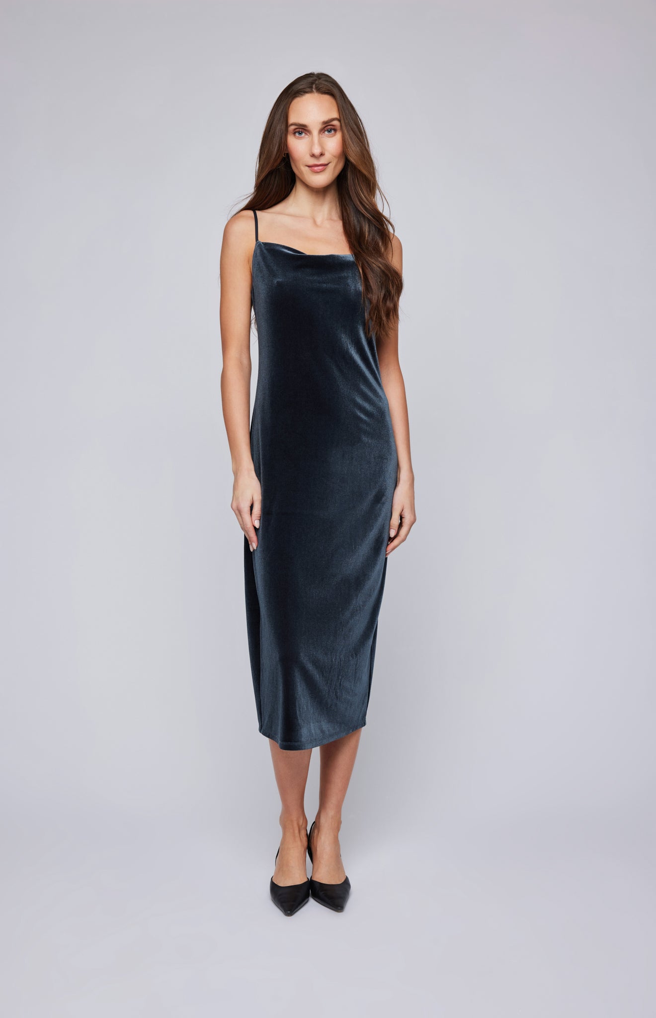 Pearls Boutique - Port Dover Ontario-  Gentle Fawn-Jolene Dress – Holiday Must-Have:

Luxurious soft velvet for a festive touch
Delicate spaghetti straps
Gracefully draped cowl neckline
Flattering, feminine fit
Perfect for holiday parties, evening events, and date nights
Pair with heels for a timeless, sophisticated look
Chic, polished style for the holiday season