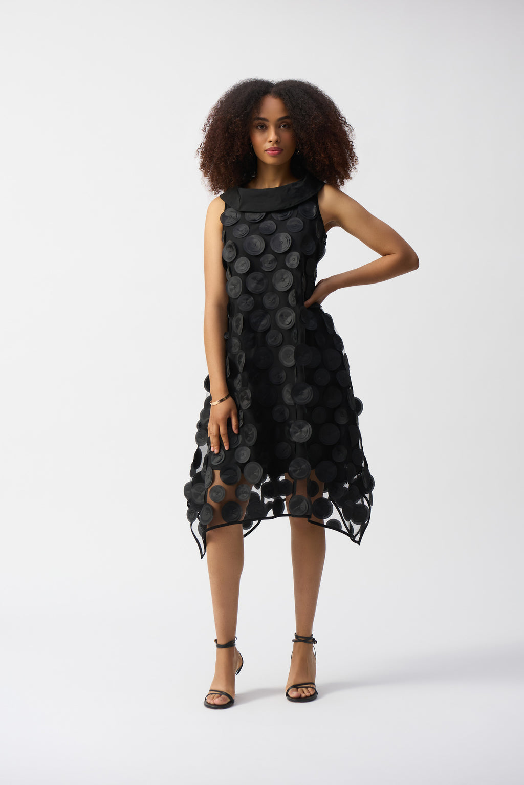 Pearls Boutique|Port Dover Ontario|Joseph Ribkoff|3D Dot Sleeveless Trapeze Dress| 251262
• Sculpted cowl collar
• Sleeveless design
• Handkerchief hem
• Textural 3D novelty fabric
• Fully lined

• 100% Polyester
• Lightweight with soft structure
• Airy trapeze silhouette
• Falls below the knee