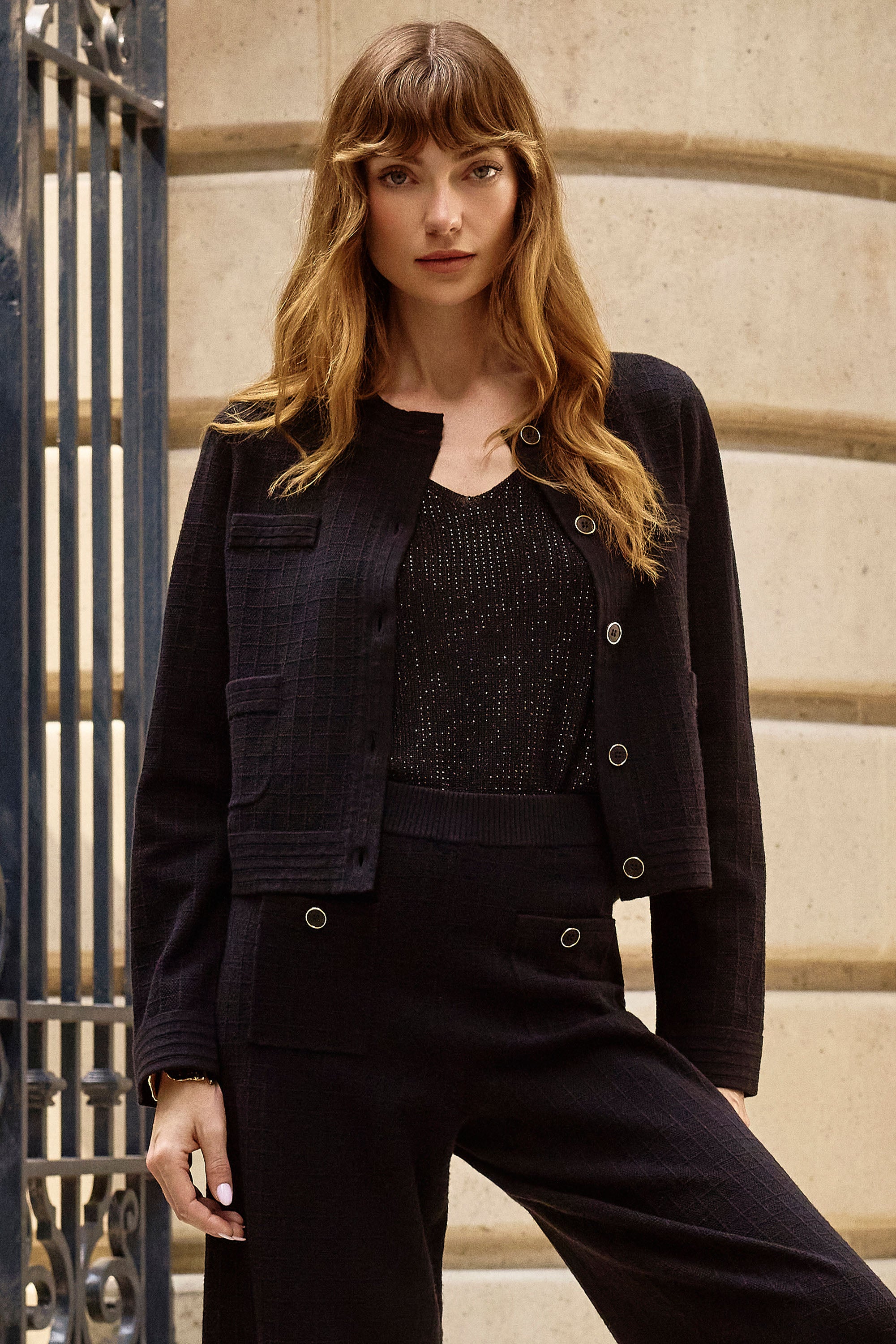 Pearls Boutique | Port Dover Ontario| Joseph Ribkoff | Sweater Knit Crew Neck Button-Front Jacket | 253983-11-1 Colour Black. Luxurious viscose-blend sweater knit with soft structure

Classic crew neckline for a sophisticated profile

Chic metal front button closure

Sleek patch pockets blending style and function

Straight long sleeves with a tailored finish

Lightweight and unlined for comfortable layering

