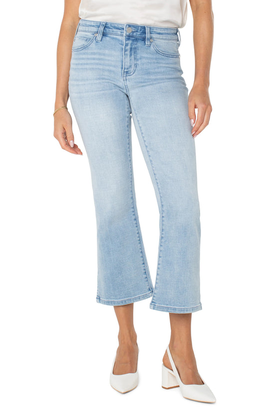 Pearls Boutique|Port Dover Ontario|Liverpool|Hannah Crop Flare With Side Slits| Clarkdale Blue Denim Wash|Light wash crop flare jeans with a slit hem

Mid-rise fit with a flattering silhouette

25.5" inseam, 9-5/8" front rise, 19" leg opening

Classic 5-pocket design with zip fly and logo button closure

Set-in waistband with belt loops


Style #: LM7987F88

Soft, stretchy fabric blend (94% Cotton, 5% T400, 1% Lycra