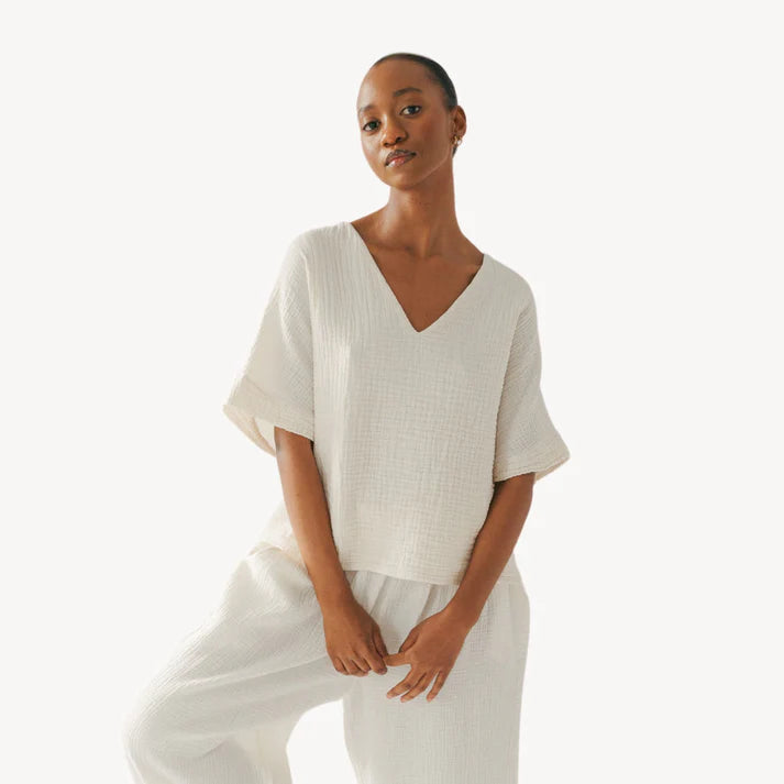 Crinkle V Neck Top