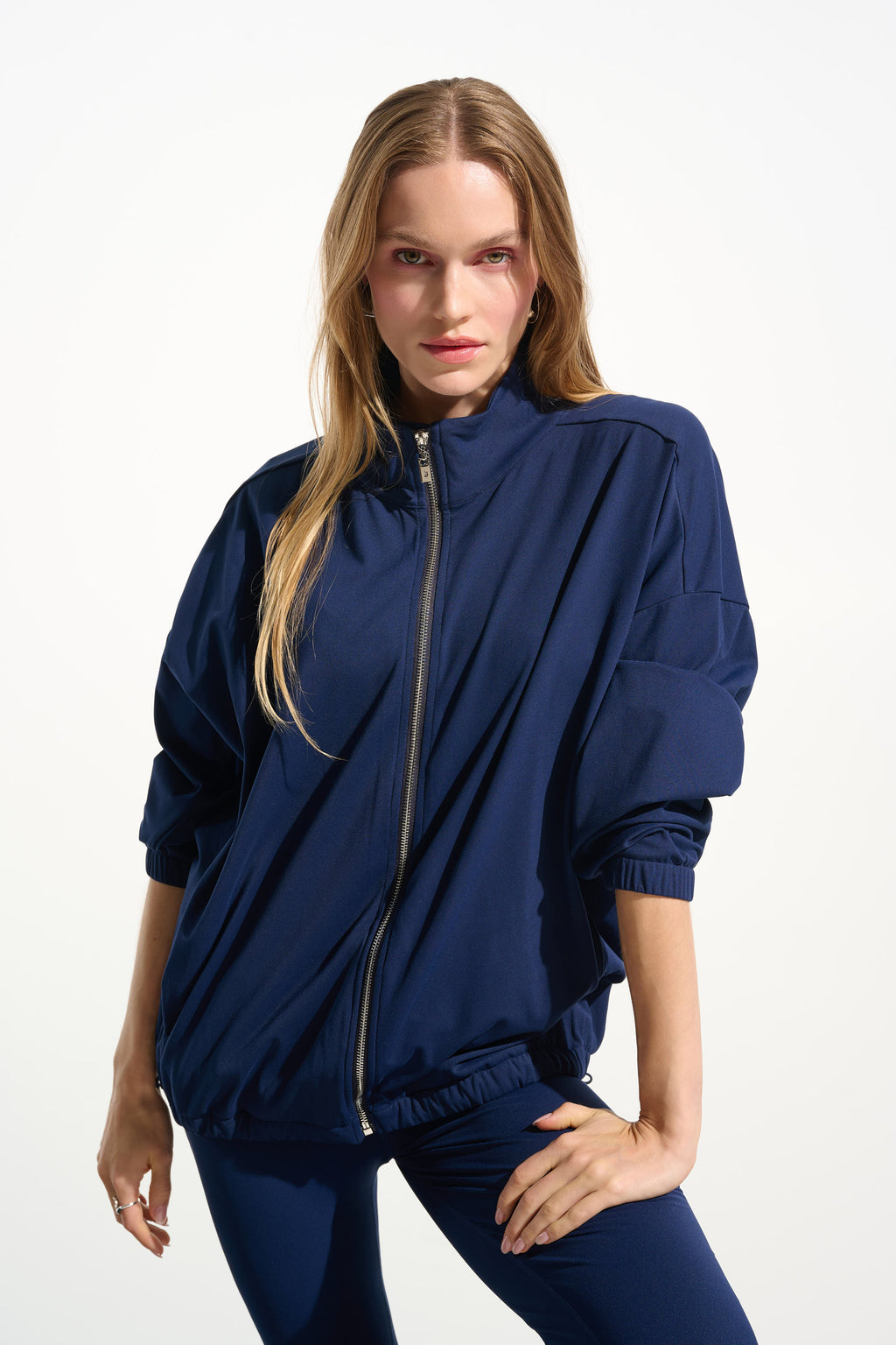 Indigo stretch sport jacket by Joseph Ribkoff, available at Pearls Boutique in Port Dover, Ontario.