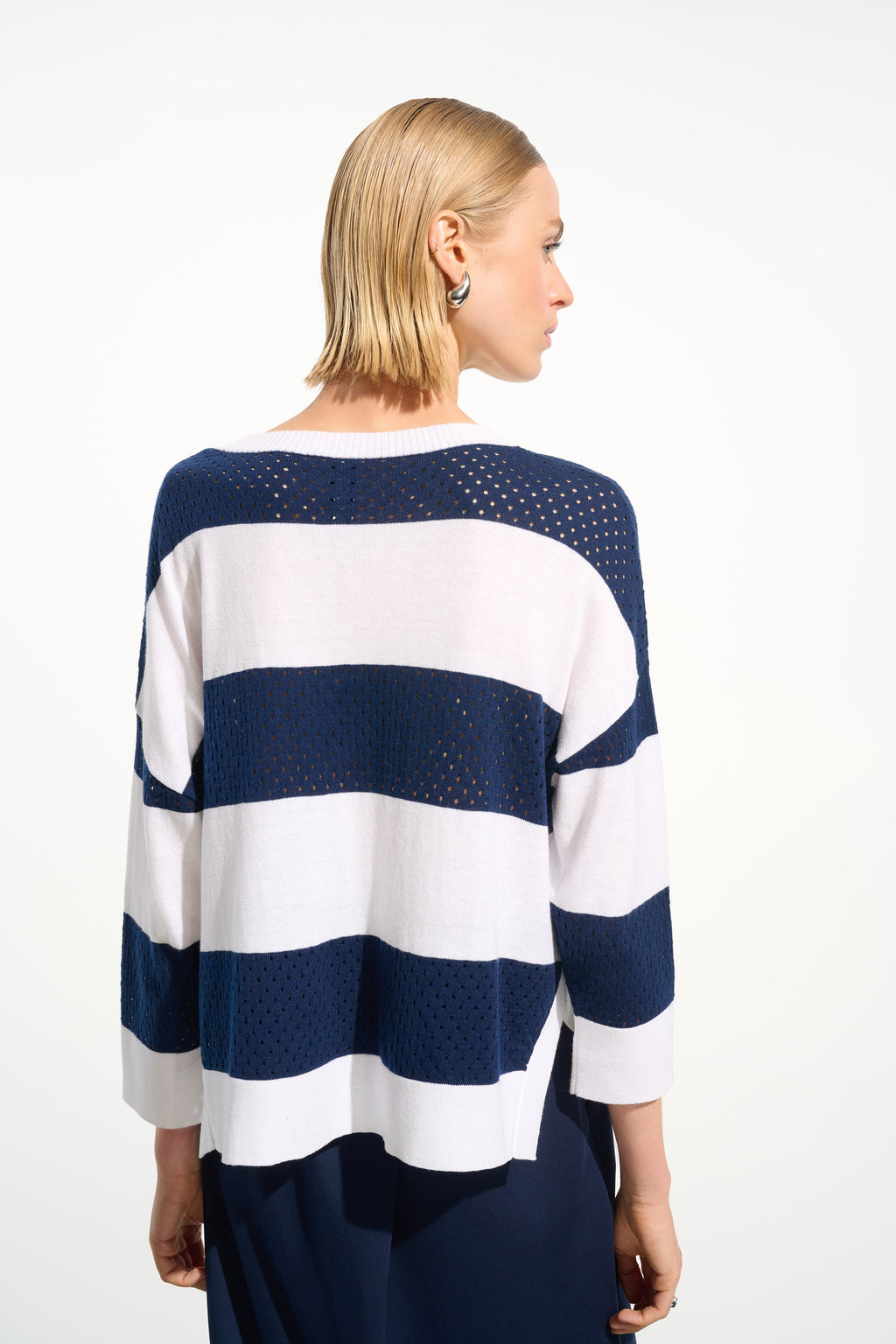 Mesh striped Joseph Ribkoff sweater, available at Pearls Boutique, Port Dover.