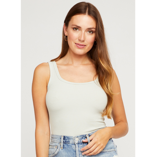 Pearls Boutique - Port Dover Ontario - Gentle Fawn - White Orrin Tank. The Orrin tank is made of a ribbed fabric with stretch. The flattering neckline is perfect for everyday wear.