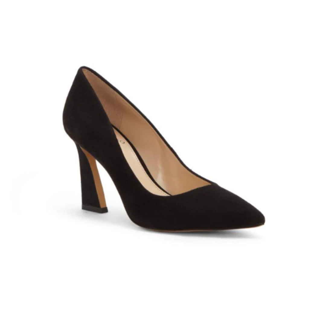 Black Suede Pumps - Pearls Boutique - Vince Camuto Thanley Pumps Suede Pumps Pointed Closed Toe Heel Height 3.35 inches Medium Width